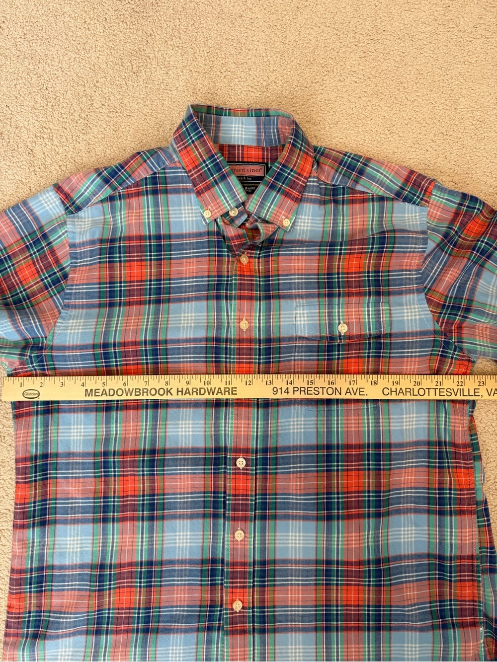Vineyard Vines Crosby Shirt Men's Plaid Button-Down in Blue & Orange - Picture 3 of 6